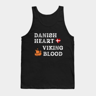 Danish Heart Viking Blood. White text. Gift ideas for historical enthusiasts. Tank Top